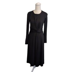 Women's Long Sleeve Twist-Front Midi Dress - A New Day Black Size L